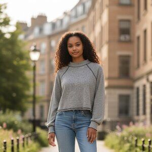 Lush Mockneck Cropped Ribbed Long Sleeve Sweater Plush Heather Grey Size XSmall
